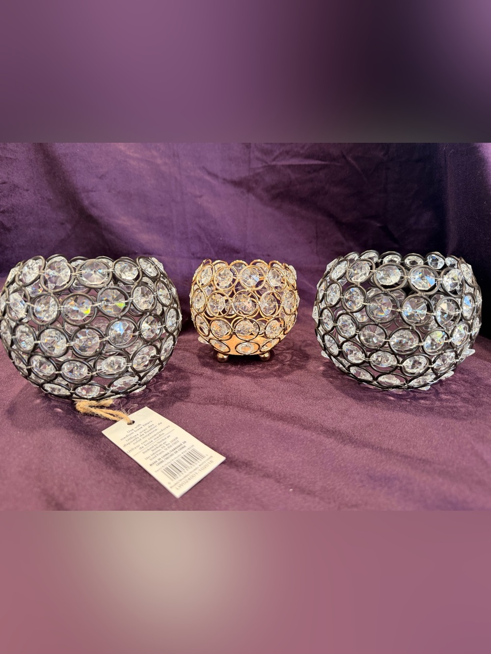 Crystal Accent Candle Holder - Gold